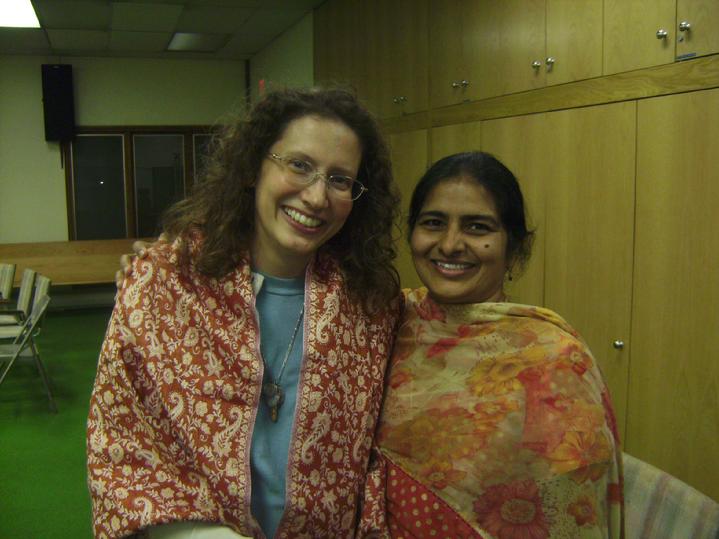 The Out-of-Body Travel Foundation's Marilynn Hughes and The Foundation for Children in Need's Dr. Geetha Yeruva in a Veil ceremony.